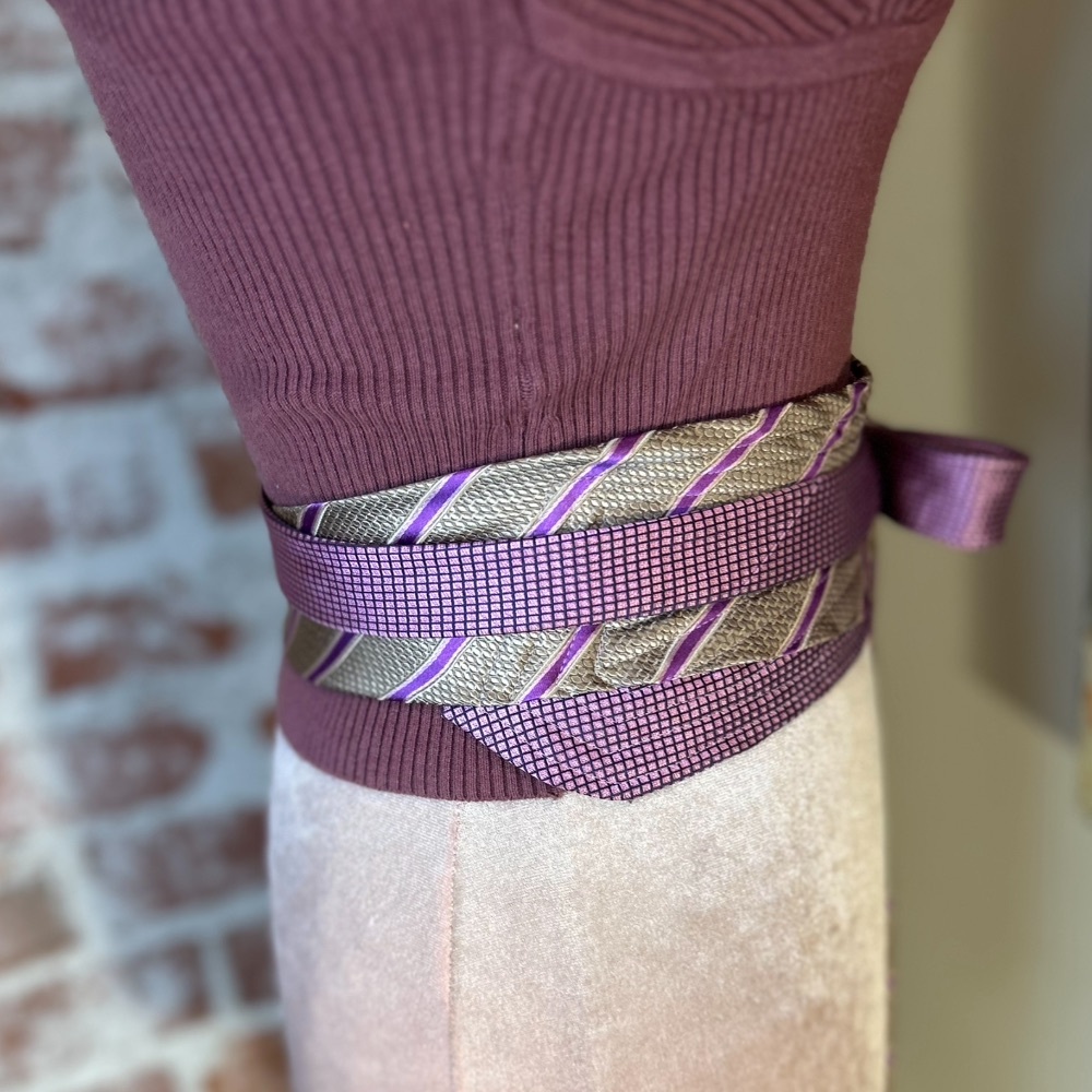 Purple Hand Crafted Obi Belt Upcycled Silk Ties C… - image 3